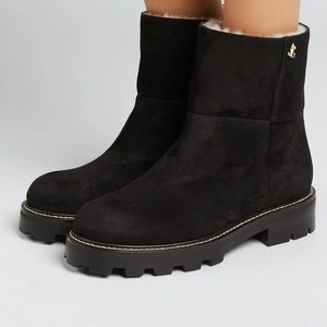 Jimmy Choo Haysel Flat Black Suede and Shearling Boot size 36
